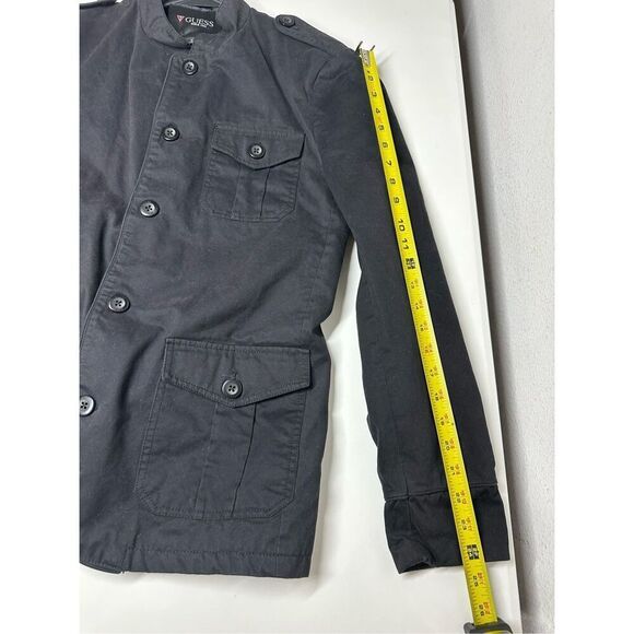 Guess Military Coat Jacket Men’s Button Up Field Black Size S Lined - Picture 12 of 15